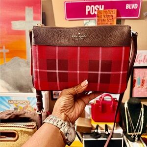 🎒🎒Kate Spade New York Leila Plaid Triple Gusset Crossbody Bag